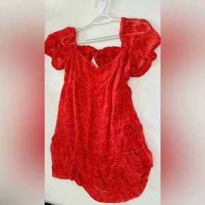 Anthropologie red dress with white pattern, size XL
